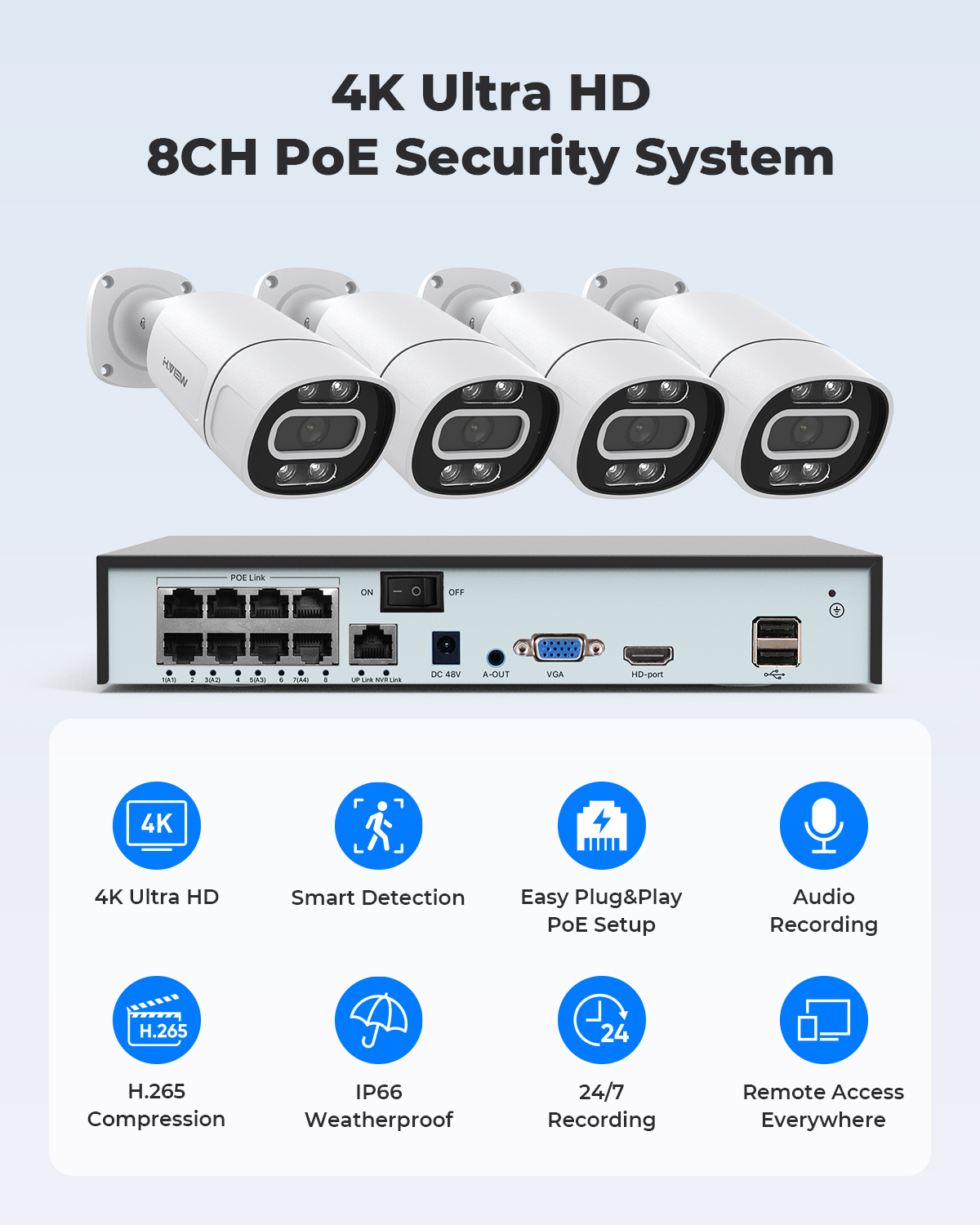 H.View 4K 5Mp 8Mp Poe CCTV Sec - Home Security Outdoor Camera System review and price